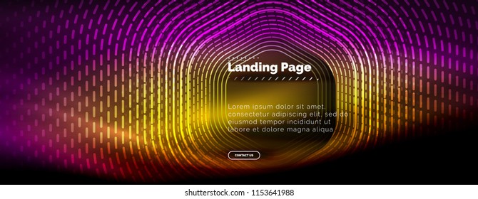 Neon glowing techno hexagon shape lines, hi-tech futuristic abstract background, landing page template. Vector illustration