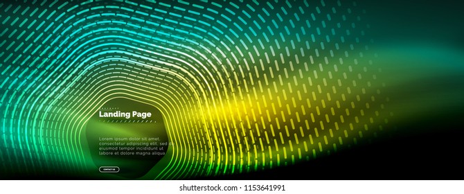 Neon glowing techno hexagon shape lines, hi-tech futuristic abstract background, landing page template. Vector illustration