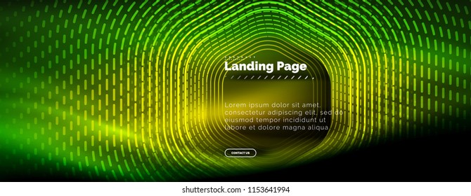 Neon glowing techno hexagon shape lines, hi-tech futuristic abstract background, landing page template. Vector illustration