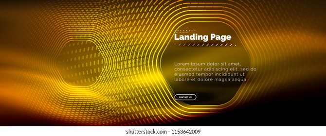 Neon glowing techno hexagon shape lines, hi-tech futuristic abstract background, landing page template. Vector illustration