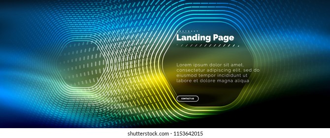 Neon glowing techno hexagon shape lines, hi-tech futuristic abstract background, landing page template. Vector illustration