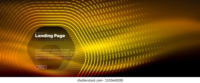 Neon glowing techno hexagon shape lines, hi-tech futuristic abstract background, landing page template. Vector illustration