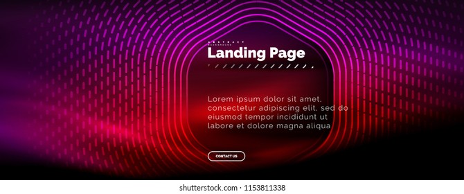 Neon glowing techno hexagon shape lines, hi-tech futuristic abstract background, landing page template. Vector illustration