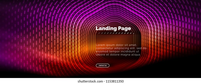 Neon glowing techno hexagon shape lines, hi-tech futuristic abstract background, landing page template. Vector illustration