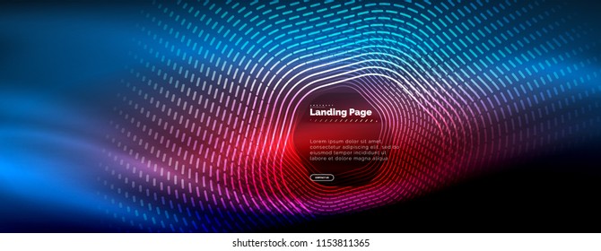 Líneas de forma hexágono tecno brillante neón, fondo abstracto futurista de alta tecnología, plantilla de página de aterrizaje. Ilustración del vector