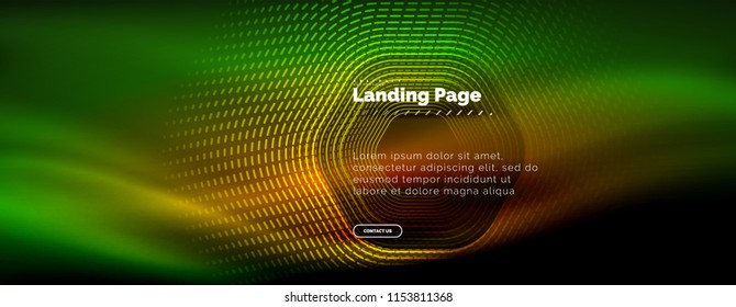 Neon glowing techno hexagon shape lines, hi-tech futuristic abstract background, landing page template. Vector illustration