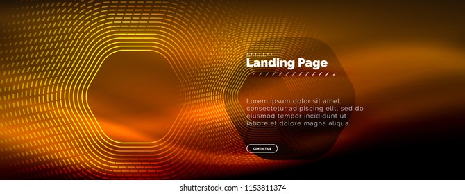 Neon glowing techno hexagon shape lines, hi-tech futuristic abstract background, landing page template. Vector illustration