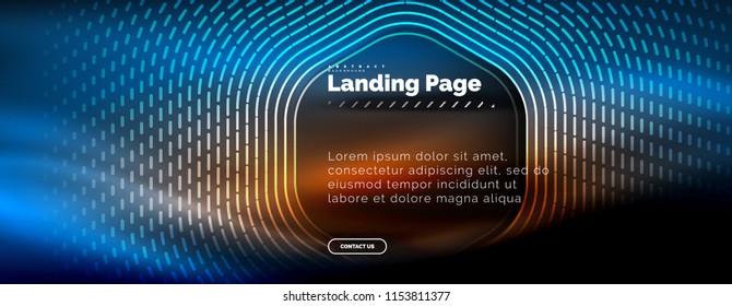 Neon glowing techno hexagon shape lines, hi-tech futuristic abstract background, landing page template. Vector illustration