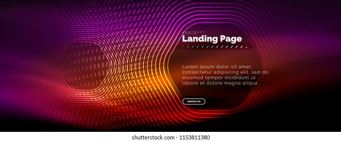 Neon glowing techno hexagon shape lines, hi-tech futuristic abstract background, landing page template. Vector illustration