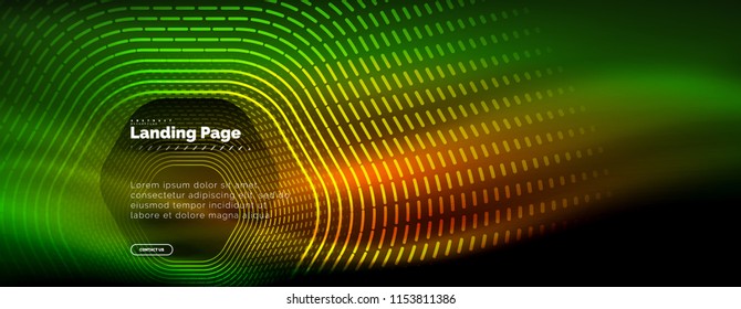 Neon glowing techno hexagon shape lines, hi-tech futuristic abstract background, landing page template. Vector illustration