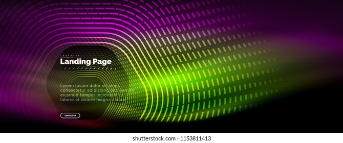 Líneas de forma hexágono tecno brillante neón, fondo abstracto futurista de alta tecnología, plantilla de página de aterrizaje. Ilustración del vector
