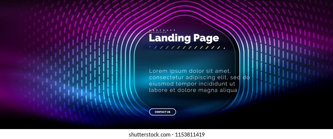 Líneas de forma hexágono tecno brillante neón, fondo abstracto futurista de alta tecnología, plantilla de página de aterrizaje. Ilustración del vector