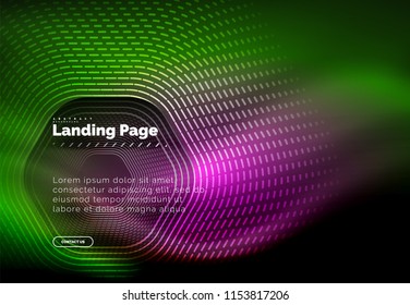 Neon glowing techno hexagon shape lines, hi-tech futuristic abstract background, landing page template. Vector illustration
