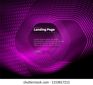 Neon glowing techno hexagon shape lines, hi-tech futuristic abstract background, landing page template. Vector illustration