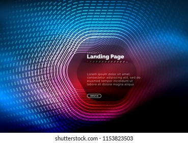 Neon glowing techno hexagon shape lines, hi-tech futuristic abstract background, landing page template. Vector illustration