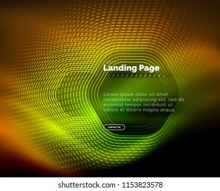 Neon glowing techno hexagon shape lines, hi-tech futuristic abstract background, landing page template. Vector illustration