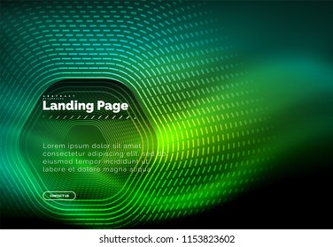 Neon glowing techno hexagon shape lines, hi-tech futuristic abstract background, landing page template. Vector illustration