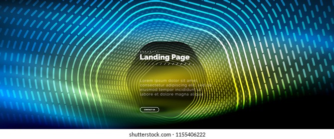 Neon glowing techno hexagon shape lines, hi-tech futuristic abstract background, landing page template. Vector illustration