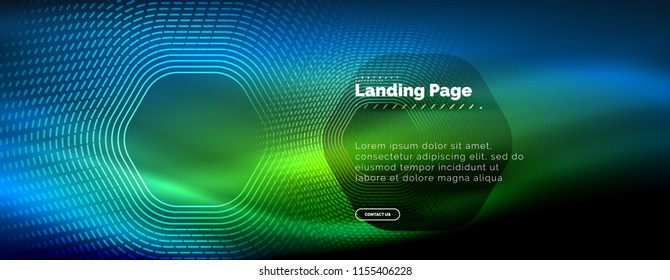 Neon leuchtende Techno-Hexagon-Formlinien, High-Tech-futuristischer abstrakter Hintergrund, Landing Page Template. Vektorgrafik