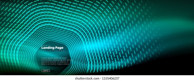 Neon glowing techno hexagon shape lines, hi-tech futuristic abstract background, landing page template. Vector illustration