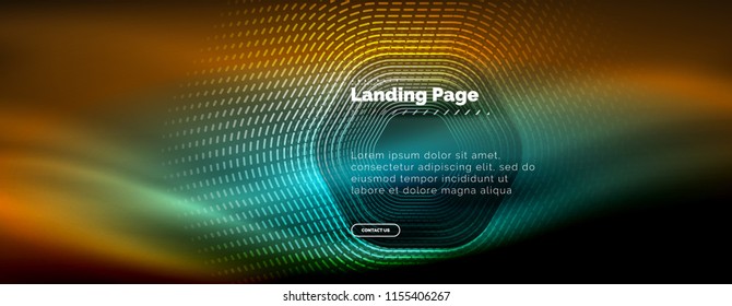 Neon glowing techno hexagon shape lines, hi-tech futuristic abstract background, landing page template. Vector illustration