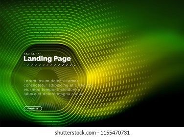 Neon glowing techno hexagon shape lines, hi-tech futuristic abstract background, landing page template. Vector illustration