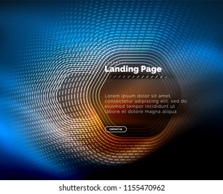 Neon glowing techno hexagon shape lines, hi-tech futuristic abstract background, landing page template. Vector illustration