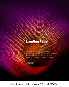 Neon glowing techno hexagon shape lines, hi-tech futuristic abstract background, landing page template. Vector illustration