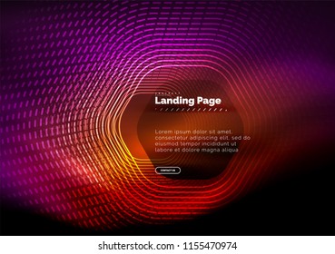 Neon glowing techno hexagon shape lines, hi-tech futuristic abstract background, landing page template. Vector illustration