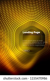 Neon glowing techno hexagon shape lines, hi-tech futuristic abstract background, landing page template. Vector illustration