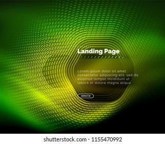 Líneas de forma hexágono tecno brillante neón, fondo abstracto futurista de alta tecnología, plantilla de página de aterrizaje. Ilustración del vector