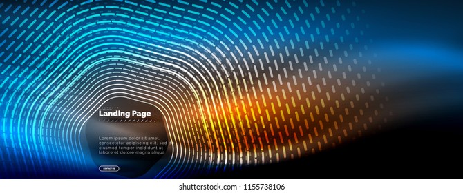 Neon glowing techno hexagon shape lines, hi-tech futuristic abstract background, landing page template. Vector illustration
