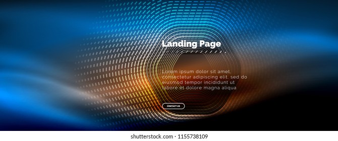 Neon glowing techno hexagon shape lines, hi-tech futuristic abstract background, landing page template. Vector illustration