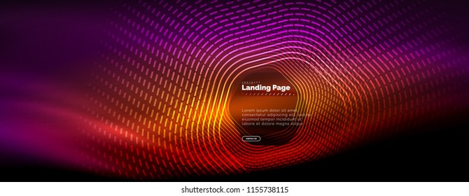 Neon glowing techno hexagon shape lines, hi-tech futuristic abstract background, landing page template. Vector illustration
