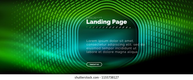 Neon brilhante tecno linhas de forma hexágono, fundo abstrato futurista de alta tecnologia, modelo de página de aterrissagem. Ilustração vetorial