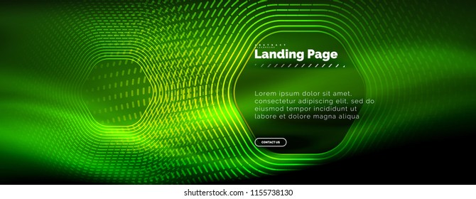 Neon leuchtende Techno-Hexagon-Formlinien, High-Tech-futuristischer abstrakter Hintergrund, Landing Page Template. Vektorgrafik