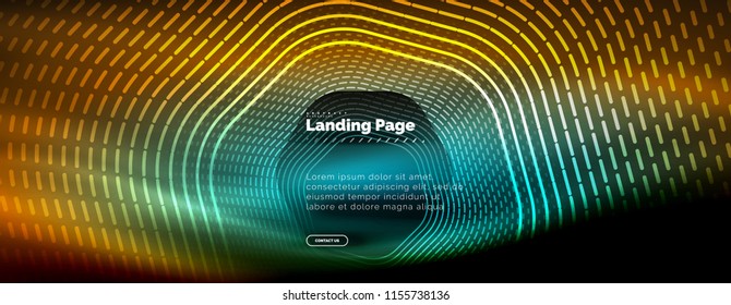 Neon glowing techno hexagon shape lines, hi-tech futuristic abstract background, landing page template. Vector illustration