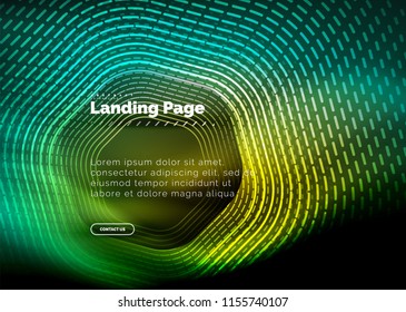 Líneas de forma hexágono tecno brillante neón, fondo abstracto futurista de alta tecnología, plantilla de página de aterrizaje. Ilustración del vector