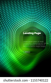 Neon glowing techno hexagon shape lines, hi-tech futuristic abstract background, landing page template. Vector illustration