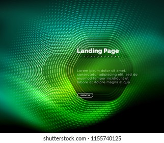 Neon glowing techno hexagon shape lines, hi-tech futuristic abstract background, landing page template. Vector illustration