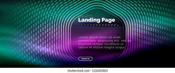 Neon glowing techno hexagon shape lines, hi-tech futuristic abstract background, landing page template. Vector illustration