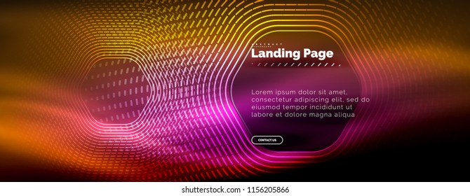 Líneas de forma hexágono tecno brillante neón, fondo abstracto futurista de alta tecnología, plantilla de página de aterrizaje. Ilustración del vector