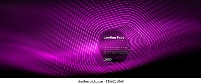 Neon glowing techno hexagon shape lines, hi-tech futuristic abstract background, landing page template. Vector illustration