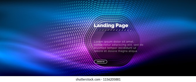 Neon glowing techno hexagon shape lines, hi-tech futuristic abstract background, landing page template. Vector illustration