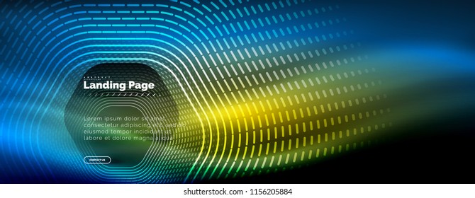 Neon glowing techno hexagon shape lines, hi-tech futuristic abstract background, landing page template. Vector illustration