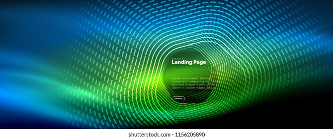 Neon glowing techno hexagon shape lines, hi-tech futuristic abstract background, landing page template. Vector illustration