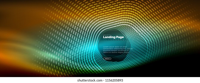 Neon glowing techno hexagon shape lines, hi-tech futuristic abstract background, landing page template. Vector illustration