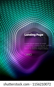 Neon glowing techno hexagon shape lines, hi-tech futuristic abstract background, landing page template. Vector illustration
