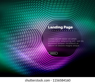 Líneas de forma hexágono tecno brillante neón, fondo abstracto futurista de alta tecnología, plantilla de página de aterrizaje. Ilustración del vector
