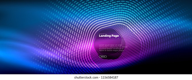 Neon glowing techno hexagon shape lines, hi-tech futuristic abstract background, landing page template. Vector illustration